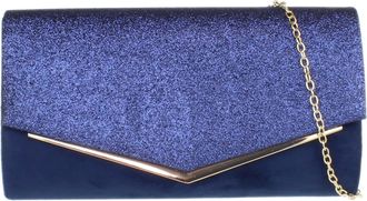 Girly HandBags Womens Glitter Flap Clutch Bag - Navy