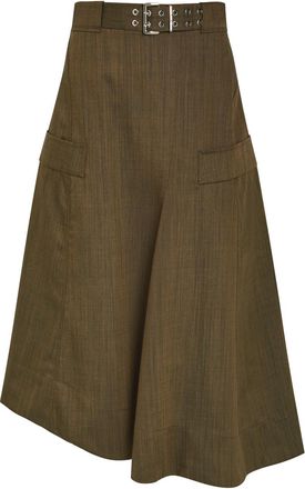 Ganni Belted Wool Midi Skirt - Brown - 34 (UK6 / XS)