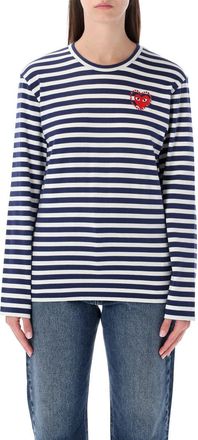 Comme Des Garçons Striped Navy And White T-Shirt With Crystal Heart