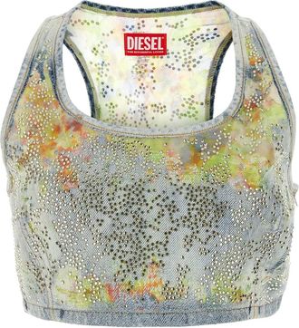 Diesel Womens Embellished Denim De-detop-fse Crop-top - Light Grey Cotton - Size X-Small