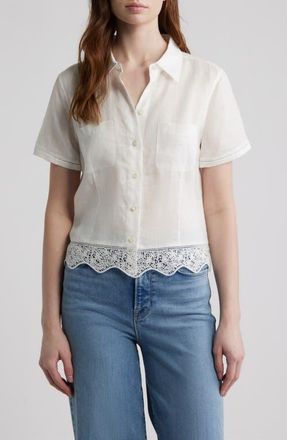 Frame Denim The Embroidered Seaside Ramie Button-Up Top in White at Nordstrom, Size X-Small