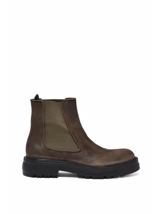 Hundred 100 Military Green Suede Side-Panel Ankle Boots