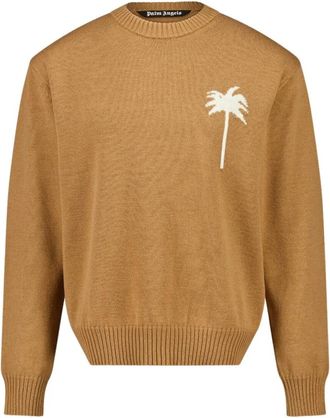 Palm Angels Kameel Palmboom Crewneck Trui - Heren - Ronde hals truien - Bruin - L - Wol - Truien & Vesten