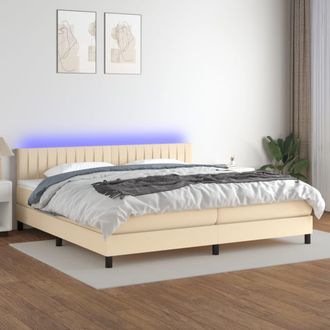 vidaXL Cama Box Spring Colch&oacute;n Y Luces Led Tela Crema 200x200 Cm Vidaxl
