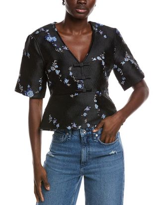 Ganni 3D Jacquard V-Neck Blouse