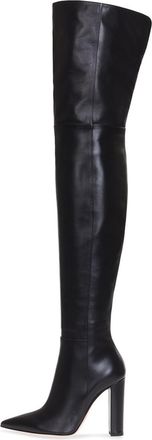 Generic Black,4.5 UK,Womens Leather PU Thigh High Boots Pointy Toe Side Zippe Fashion Comfy Stiletto High Heel Over The Knee Boot Fall Winter Dress Shoes