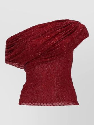Self Portrait asymmetrical rhinestone top draped one shoulder