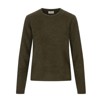 P.A.R.O.S.H. Round-neck Knitwear, female, Green, Size: XS Green Raccoon Wool Crew Neck Sweater