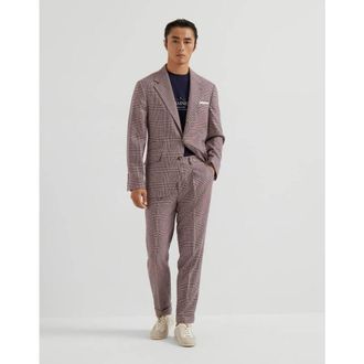 Brunello Cucinelli Mens Purple Wool Silk Checked Suit, Size 58