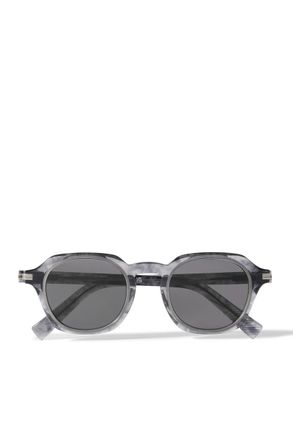Ermenegildo Zegna Round-Frame Marbled Acetate Sunglasses