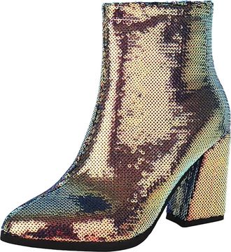 Generic Womens Dressy Ankle Boots Pointed Toe Super High Thick Heel Platform With Side Zipper And Bling Glitter Upper