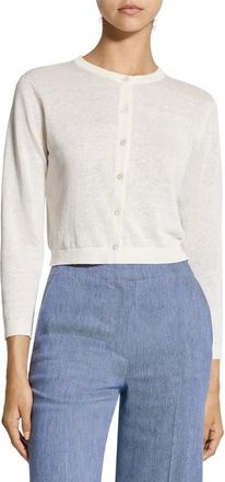 Theory Linen Blend Crop Cardigan in Bone at Nordstrom, Size Petite