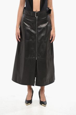 Nellie Partow Maxi Gonna in Pelle con Cintura e Zip Partow