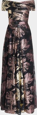 Talbot Runhof Autumn Leaf Ombre Voile Off-The-Shoulder Gown