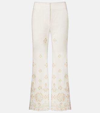 Veronica Beard Komi eyelet cotton twill flared pants