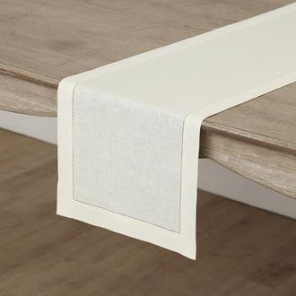 Solino Home Linen Table Runner for Dining Table, Holiday and Everyday Table Decor - Classic Hemstitch in Ivory at Nordstrom, Size Xx-Large