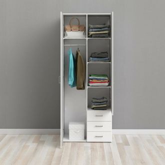 Dmora Armoire &Agrave; Deux Portes Et Trois Tiroirs, Couleur Blanche, Dimensions 77 X 200 X 49,5 Cm - Dmora