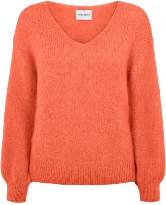 Americandreams Milana LS Alpaca Pullover - Dames - V-hals truien - Oranje - XL - Wol - Truien & Vesten