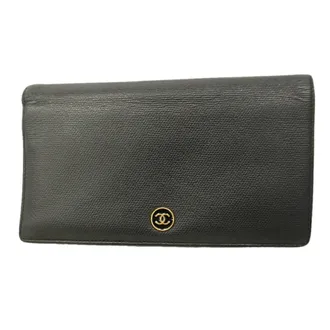 Chanel Black Grained Calfskin Long Wallet (Bi-Fold) (Pre-Owned)