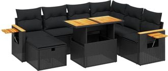 vidaXL Set De Sof&aacute;s De Jard&iacute;n 8 Piezas Y Cojines Rat&aacute;n Sint&eacute;tico Negro Vidaxl