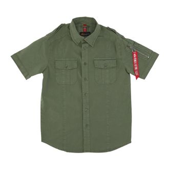 Alpha Industries Overhemden, Heren, Groen, M, Short Sleeve Shirts