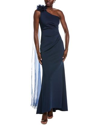 Eliza J One Shoulder Pleated Mermaid Gown