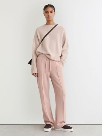 Reiss Pale Pink Petite Premium Interlock Wide-leg Joggers, XS