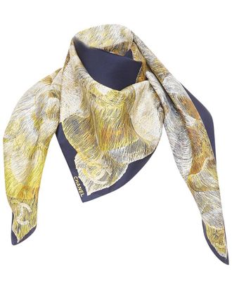 Chanel Silk Twill Camellia Scarf (Authentic Pre-Loved)