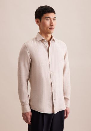Seidensticker Businesshemd SEIDENSTICKER Regular, Herren, Gr. XXL45, normale &Auml;rmell&auml;ngen, beige (sand), 100% Leinen, unifarben, regular fit, 2-Knopf-Manschette, Hem