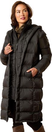 Ariat Womens Norfolk Long Insulated Puffa Coat Long Sleeve in Black, Size X-Large, by Ariat