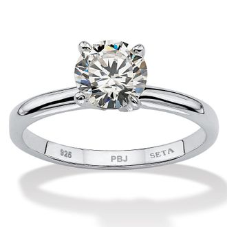 Palm Beach Jewelry 1.08 TCW Cubic Zirconia.925 Sterling Silver Engagement Solitaire Ring