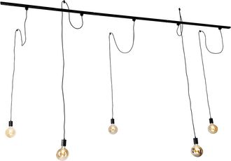 QAZQA Moderno Sistema De Riel Moderno Con 5 L&aacute;mparas Colgantes Negras Monof&aacute;sicas - Iconic Cavalux Acero /aluminio Alargada Adecuado Para Led Max. 5 X 15 Wa