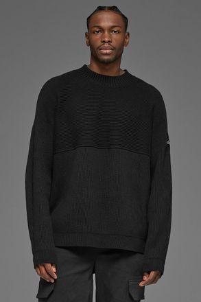 Alo | Domain Shift Rib Knit Sweater Crewneck Top in Black, Size: Medium