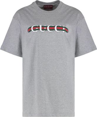 Gucci T-shirt met ronde hals - Dames - T-shirts - Grijs - XS - Katoen - Tops