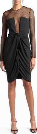 Giorgio Armani Crystal Mesh Draped Jersey Illusion Dress