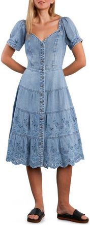 Wash Lab Denim Ruby Eyelet Tiered Denim Midi Dress in Denim Dream at Nordstrom, Size X-Large