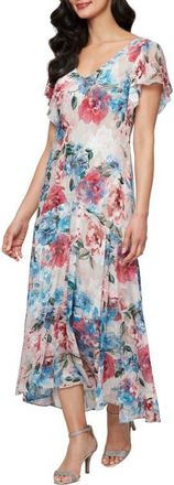 Alex Evenings Floral Burnout Chiffon Cocktail Dress in Taupe Multi at Nordstrom, Size 10