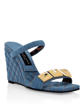 Philipp Plein Denim Sandals Wedge Studs