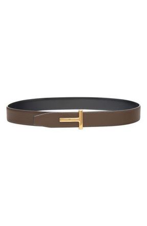 Tom Ford Smooth Leather Belt in 3En17 Dark Khaki/Black at Nordstrom, Size 95