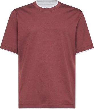 Brunello Cucinelli T-shirt met faux-layering - Heren - T-shirts - Roze - S - Katoen - Tops