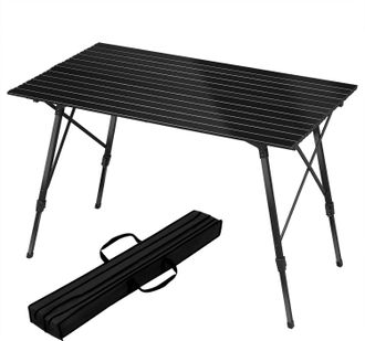 Woltu Woltu - Mesa De Camping De Aluminio 120x68,5x59/78,5 Cm, Plegable - Mesa De Camping, Mesa De Camping, Mesa De Camping Plegable, Negro