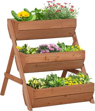 OUTSUNNY 3 Tier Raised Garden Bed Wooden Elevated Planter Box Kit - Brown | TJ Hughes