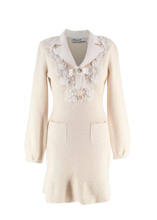 Self Portrait Cream Bow Embellished Knitted Mini Dress Size S