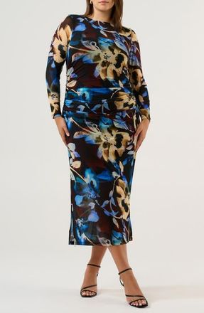 Estelle Cleo Ruched Long Sleeve Body-Con Maxi Dress in Choc Winter at Nordstrom, Size 16W