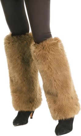 Lina & Lily Womens Winter Faux Fur Leg Warmers Boot Cuffs Covers 40cm Long (Camel)