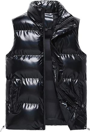 Generic Mens Vest, 2023 Winter Warm Mens Sleeveless Jacket Stand Collar Vest Man Jacket Waistcoat Down Vest Quilted Padded Shiny Gilet (2XL, Black)