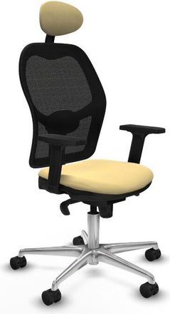 Piqueras y Crespo Piqueras Y Crespo - Jorquera Sincro Malla Negra Similpiel Crema Brazos 2d Base Aluminio Cabecero Fijo Ruedas 65mm Nailon