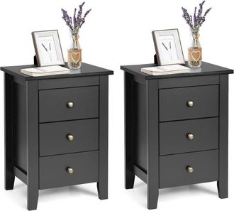 Costway Costway Set 2 Mesita De Noche Con 3 Cajones, Cajonera Moderna Dormitorio, Mesita Auxiliar De Madera Con Cajones, Mesilla De Noche Para Sala De Estar D