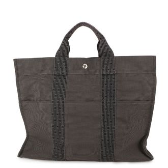 Herm&egrave;s Gray Canvas Handbag Tote Bag (Pre-Owned)