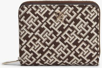 Tommy Hilfiger Womens Jacquard Monogram Medium Zip Wallet - Neutral Mono